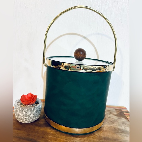 VINTAGE ANTIQUE RETRO ELEGANCE BY KRAFTWARE GREEN GOLD ACCENTS ICE BUCKET - Picture 1 of 11